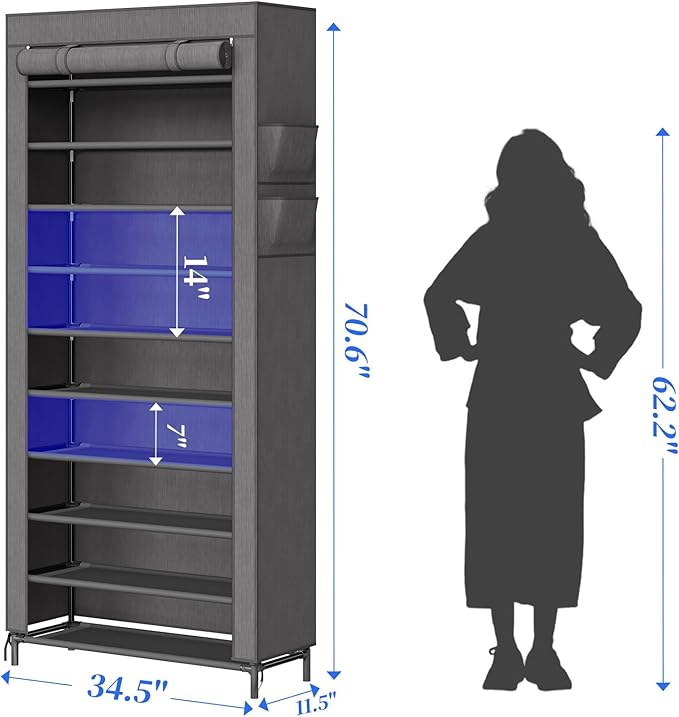 Simple Trending Tall Shoe Rack Organizer Holds 40 Pairs, 10 Tier Large Capacity Shoe Cabinet Storage with Cover for Closet, Black-NeatNest