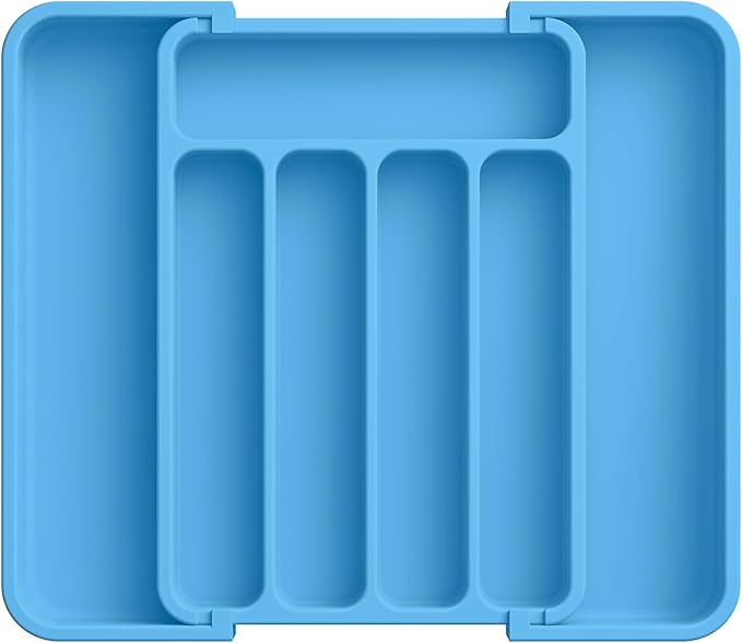 Aujen Silverware Organizer - Expandable Kitchen Drawer Organizer, Adjustable Utensil Organizer, Cutlery Tray for Forks, Knives, Multipurpose Kitchen Organizers and Storage Solution, Dark Blue, Medium-NeatNest