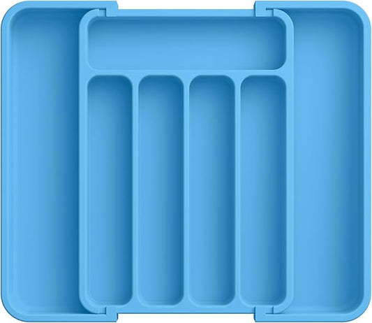 Aujen Silverware Organizer - Expandable Kitchen Drawer Organizer, Adjustable Utensil Organizer, Cutlery Tray for Forks, Knives, Multipurpose Kitchen Organizers and Storage Solution, Dark Blue, Medium-NeatNest