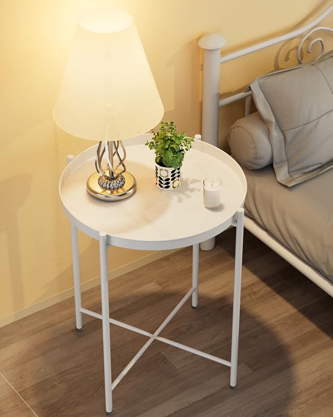 EKNITEY End Table,Folding Metal Side Table Waterproof Small Coffee Table Sofa Side Table with Removable Tray for Living Room Bedroom Balcony and Office-NeatNest