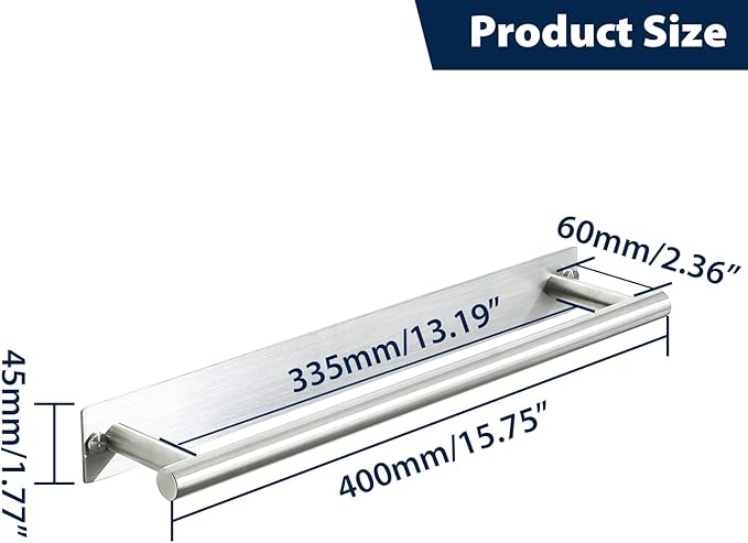 Alise Bath Towel Bars, 16 Inch Towel Hanger Towel Racks for Bathroom, SUS304 Stainless Steel Hand Towel Holder, Wall Mount with Self-Adhesive or Drilling, Nickel