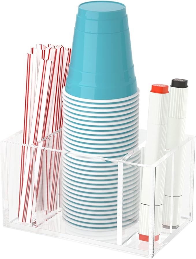 Cup Holder with Slot Mark Your Cup, Party Dispenser Acrylic Cup Organizer and Bar Counter Decor, Clear-NeatNest