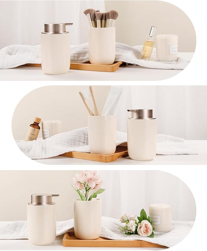 BosilunLife Lotion Pump Dispenser - Aprcot Soap Dispenser Bathroom Ceramic Dish Liquid Soap Dispenser for Kitchen, Bathroom Countertop Soap Dispensers (Apricot, Liquid Pump)-NeatNest