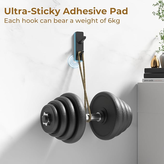 10-Pack Wall Hooks for Coat Towel: 13LB Adhesive Door Hanger Stick on, Black