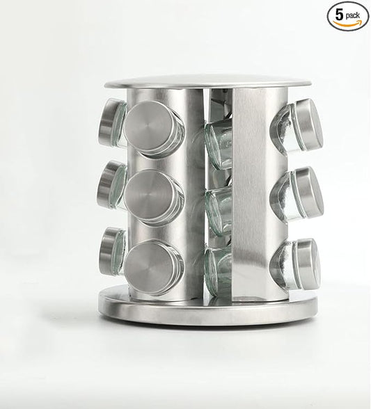 Spice rack-Revolving Spice Rack Set, Kitchen Spice Tower Organizer for Countertop or Cabinet -Desktop Rotating Seasoning Organizer(Stainless Steel) (Silver, 20-Jar)