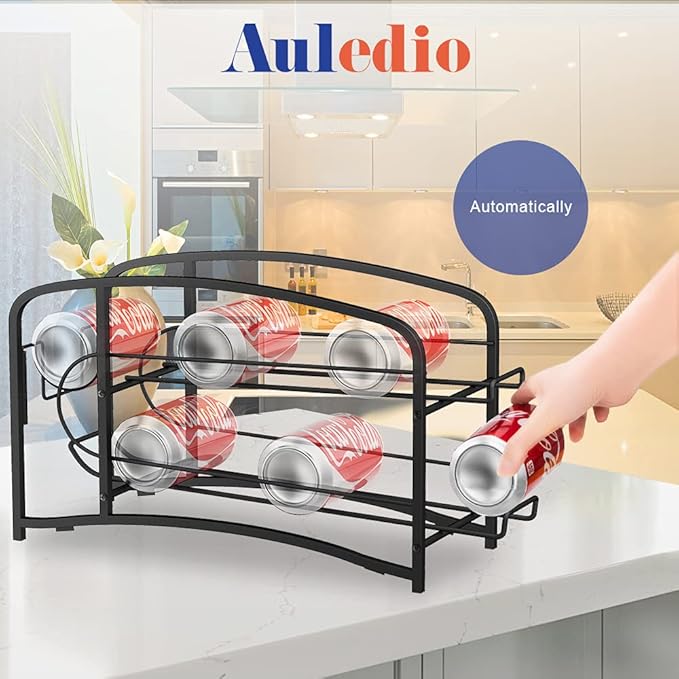 AULEDIO Stackable Beverage Can Dispenser Rack, Storage Organizer Holder for Canned food or Pantry Refrigerator,Black(2 Pack)-NeatNest