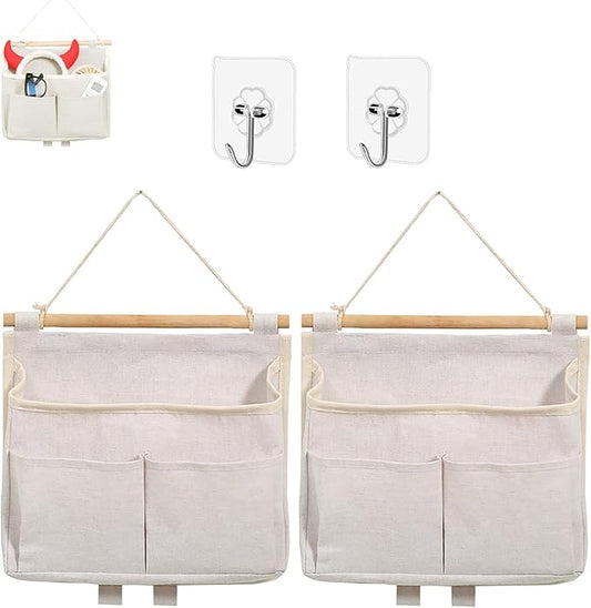 2Pcs Wall Hanging Storage Caddy Bag,Over Door Hanging Storage Bags Wall Mount Hangable Organizer，File Magazine Waterproof Linen Cotton Fabric Living Room Bedroom Bathroom (White)…-NeatNest