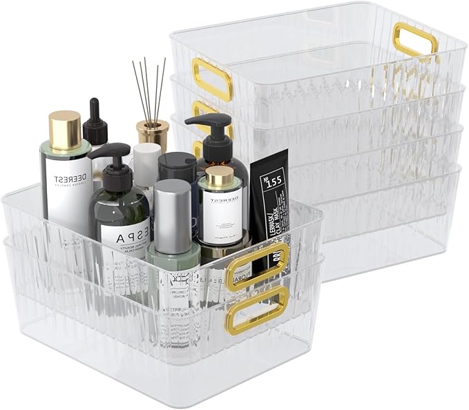 6-Pack Clear Plastic Pantry Organizer Bins, Clear Storage Bins for Organizing