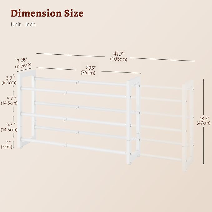 FAVOOSTY 3-Tier Expandable Shoe Rack, Adjustable Shoe Shelf Storage Organizer Space Saving Metal Free Standing Shoe Rack for Entryway Closet Doorway, White-NeatNest