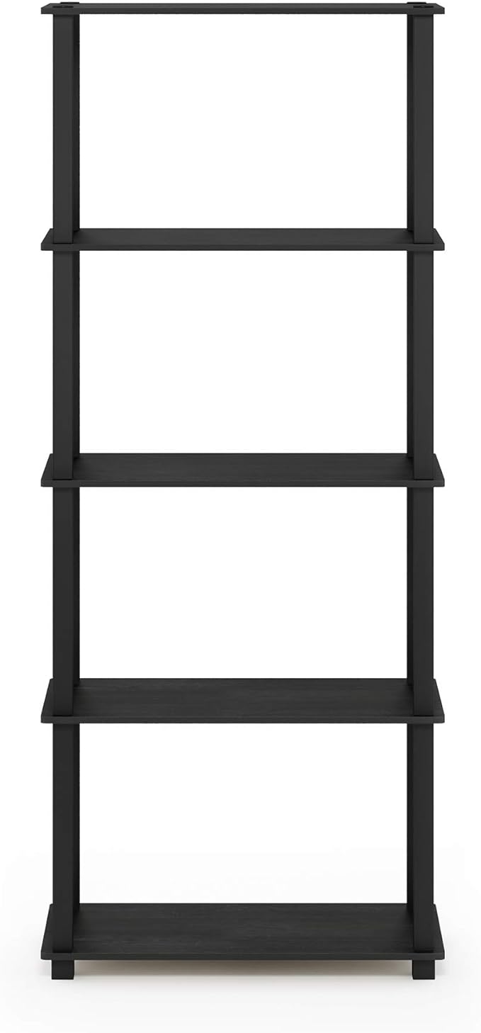 Furinno Turn-N-Tube 5-Tier Multipurpose Shelf / Display Rack / Storage Shelf / Bookshelf, Square Tubes, Americano/Black-NeatNest