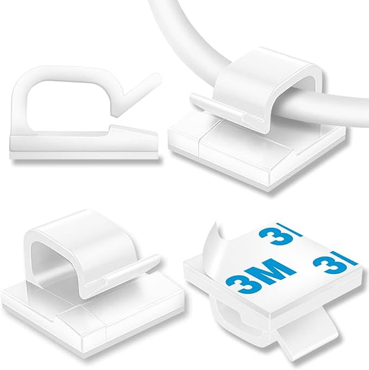 65 Pcs Cable Clips, Adhesive Cable Organizer Cord Holder Wire Clip Wire Management Self Adhesive Hooks Wire Holder for Office, Home(White, 65PCS-Large)-NeatNest