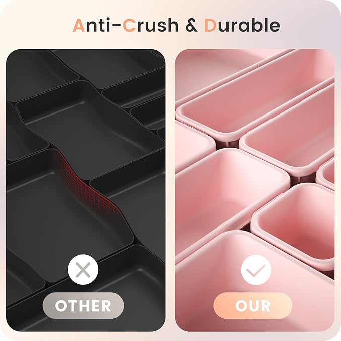 【𝟮𝟮𝗣𝗖𝗦】A-LUGEI Plastic Pink Desk Drawer Organizer, Bathroom Organizers and Storage, Makeup Organizer, Organization and Storage Bin Container for Vanity Office Utensils Gadget Tool Pantry Cosmetic-NeatNest