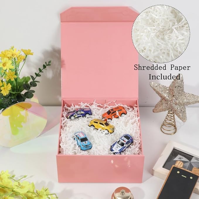 6 Pcs 8x8x4 Inch Pink Magnetic Gift Box Small Magnetic Box with Crinkle Paper Pink Small Gift Box with Shredded Paper Luxury Gift Boxes with Lids for Presents-NeatNest