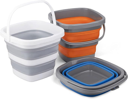 3 Pack Collapsible Bucket With 1.32 Gallon (5L) Each, Small Plastic for Sand or Beach, Portable Water Pail for Cleaning, Fishing-NeatNest