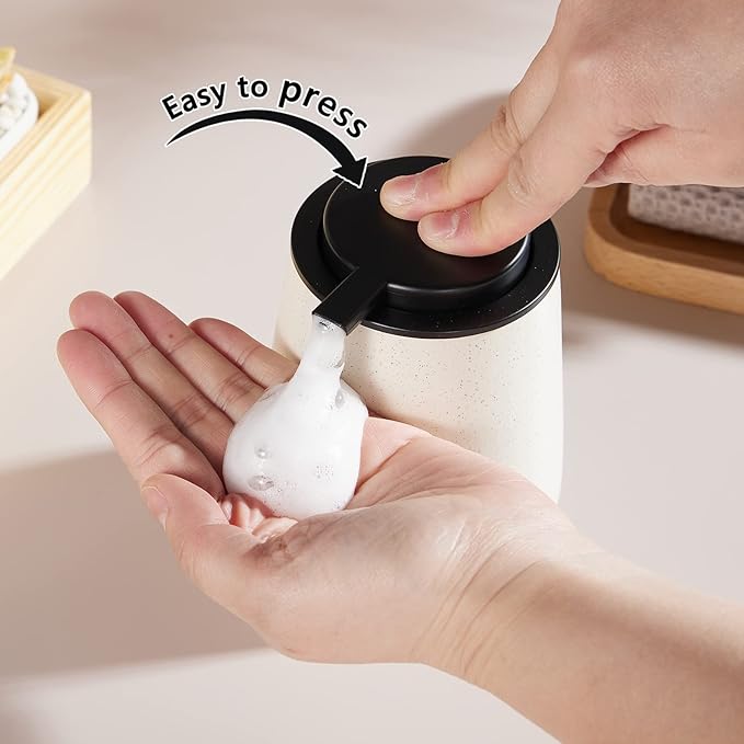 12Oz Foaming Soap Dispenser - Ceramic Foam Hand Soap Dispenser with Easy-to-Press Black Pump, Reusable and Refillable Lotion Dish Soap Dispensers for Bathroom & Kitchen, Speckled Matte Beige-NeatNest
