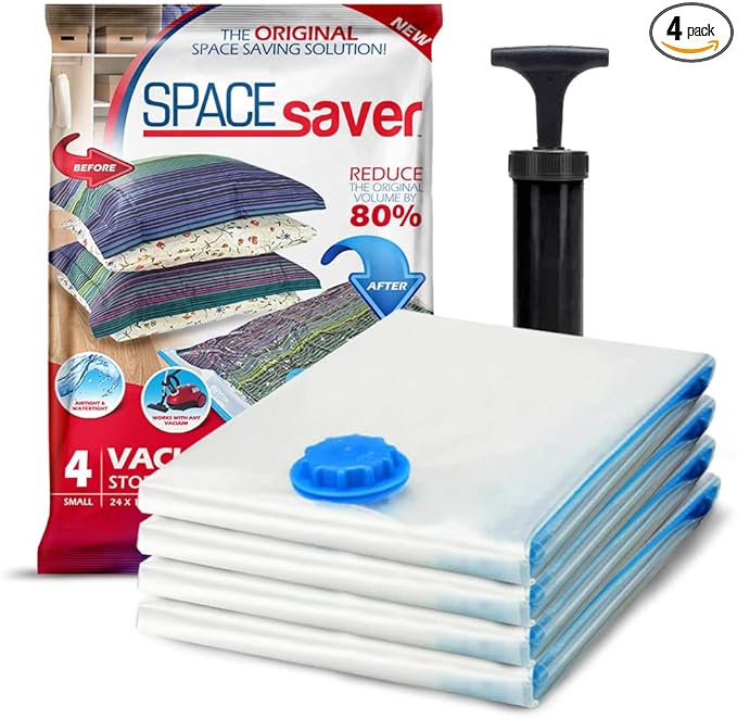 4 Pack Small Vacuum Storage Bags for Comforters, Blankets & Clothes – Vacuum Sealed Compression Bags with Hand Pump – Space Saver Storage Bags for Bedding, Moving, Travel & Organization-NeatNest