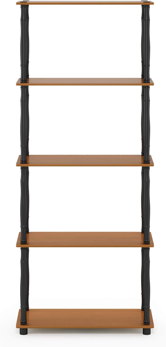 Furinno Turn-N-Tube 5-Tier Multipurpose Shelf / Display Rack / Storage Shelf / Bookshelf, Classic Tubes, Light Cherry/Black-NeatNest