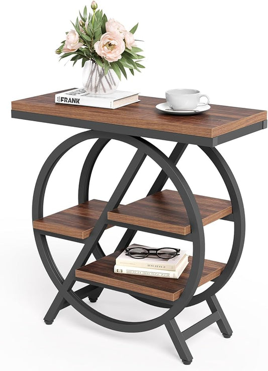 End Table, Narrow Side Table with 4-Tier Large Storage Space, Modern Bedside Table for Living Room, Home Office, Bedroom, Brown-NeatNest