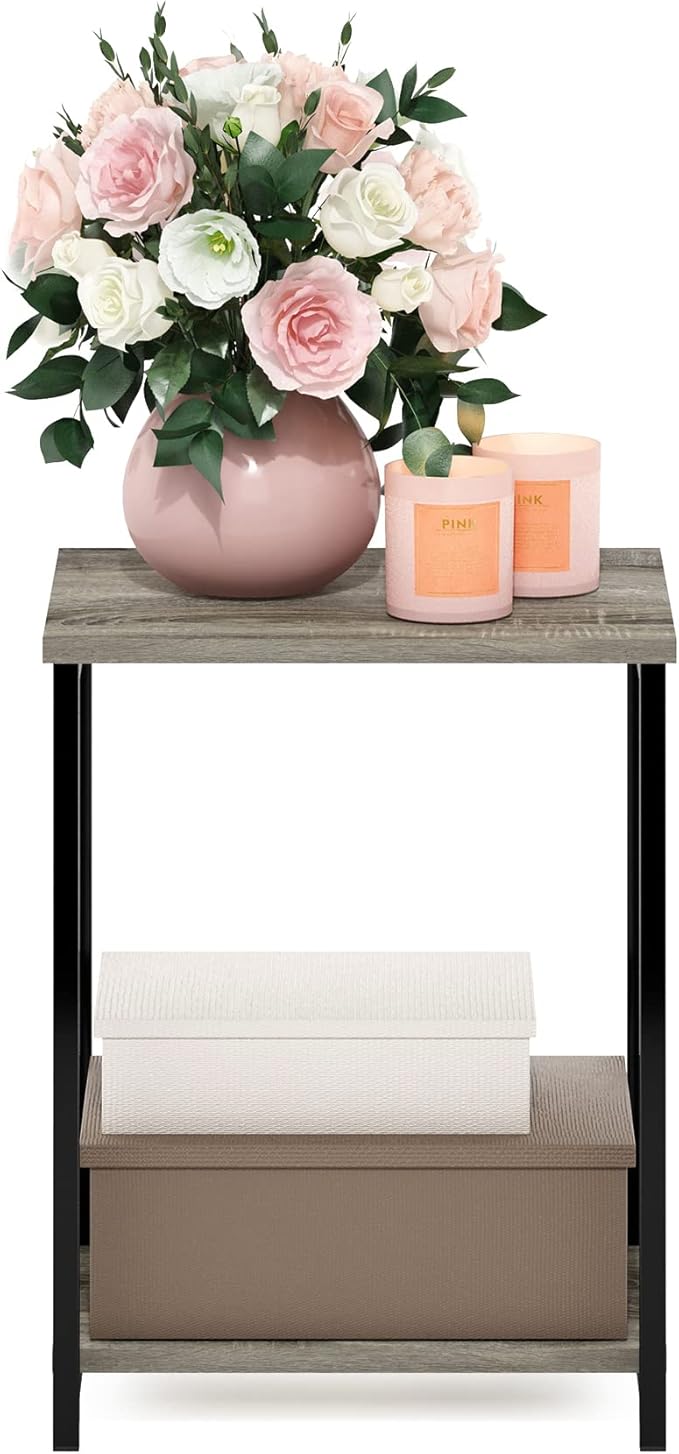 Furinno Simplistic Metal Frame End Table, 1-Pack, French Oak-NeatNest