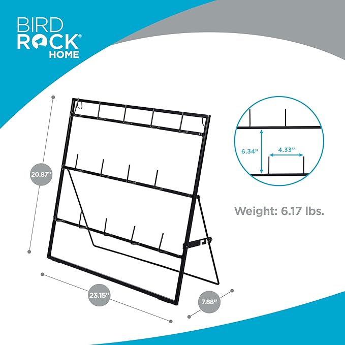 BIRDROCK HOME 14-Hook Mug Rack - Free Standing or Wall Mountable - Coffee Tea Cup Glass Storage Holder - Coffee Bar Display Décor - Decorative Kitchen Organizer - Flat Black Metal Steel-NeatNest