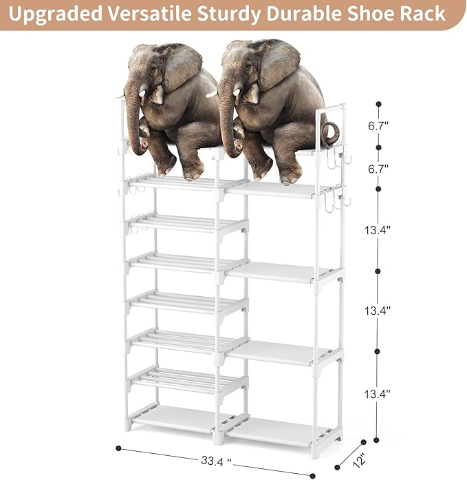ROJASOP White Shoe Rack, Tall Metal Shoe Rack Organizer for Entryway Closet Garage, 8 Tier Large Shoe Shelf for 26-32 Pairs Boots & Shoes Storage, Space Saving Heavy Duty Shoe Stand-NeatNest