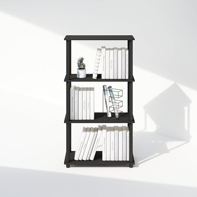Furinno Turn-N-Tube 4-Tier Multipurpose Bookcase, Americano/Black-NeatNest
