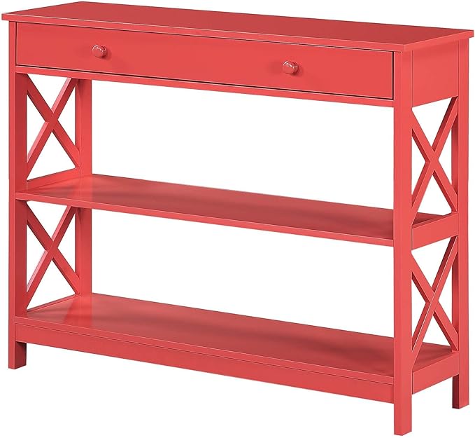 Convenience Concepts Oxford 1 Drawer Console Table with Shelves, Coral-NeatNest