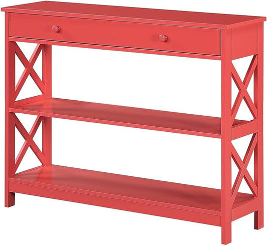 Convenience Concepts Oxford 1 Drawer Console Table with Shelves, Coral-NeatNest