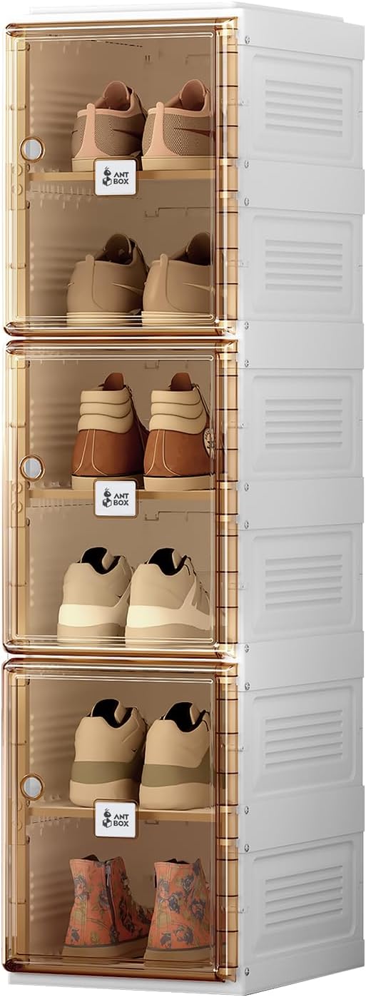 ANTBOX Shoe Organizer Storage Box, Portable Folding Shoe Rack for Closet with Magnetic Clear Door,Large Sneaker Cabinet Bins Sturdy Easy Assembly 6 Layers-6 Grids-NeatNest