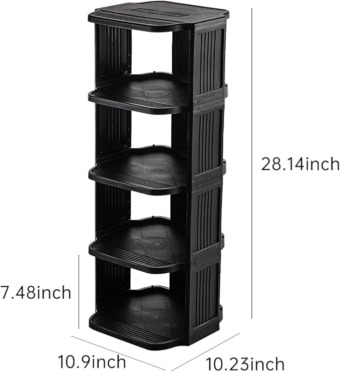 Small Shoe Rack, 5 Tier Plastic Vertical Shoe Rack for Small and Narrow Spaces, Free Standing Shoe Organizer for Closet, Entryway (Black)-NeatNest
