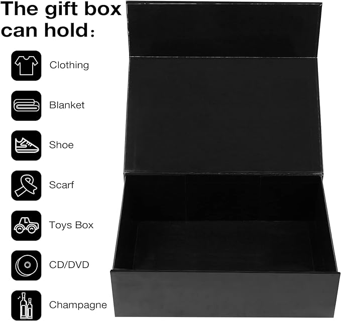 Aimyoo 5 Pack Black Magnetic Gift Boxes with Lids 13.8x9x4.3 in, Large Bridesmaid Groomsman Proposal Box, Rectangle Collapsible Box for Present Graduation Birthday Wedding Storage-NeatNest