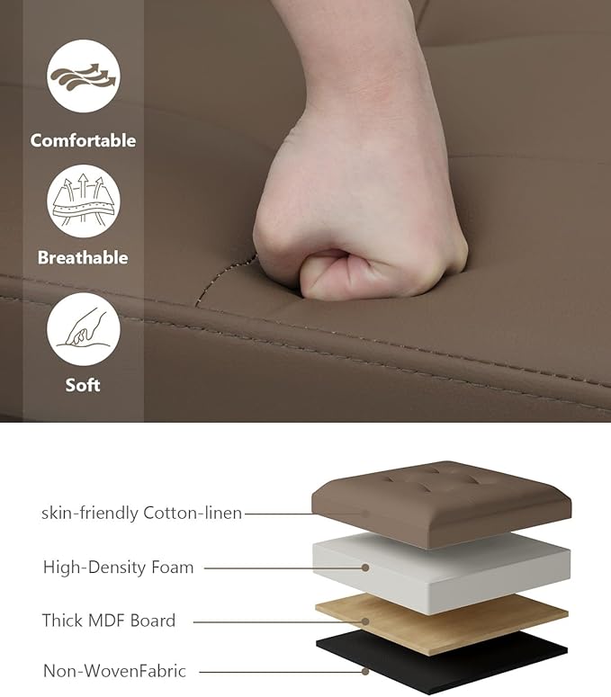 Folding Storage Ottoman Bench, Multi-Functional Ottoman Footrest, End of Bed Bench, Storage Chest for Living Room, Bedroom, Hallway, Entryway, Holds Up to 700 lbs (Brown, 15 Inches)