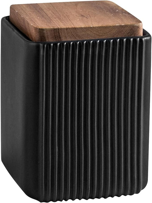 Ceramic Storage Jars Modern Elegant Polished Airtight Gorgeous Storage Canisters with Wooden Lid Small Food Stroage Jar for Kitchen Spice Tea Vanilla Sugar Coffee Beans (Black,Small size,13cm*10cm)-NeatNest