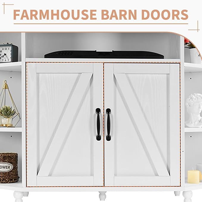 4 EVER WINNER Corner TV Stand for 50 Inch TV, Corner Entertainment Center with LED Lights and Adjustable Shelves, Farmhouse Corner TV Cabinet with Barn Doors for Living Room, White-NeatNest