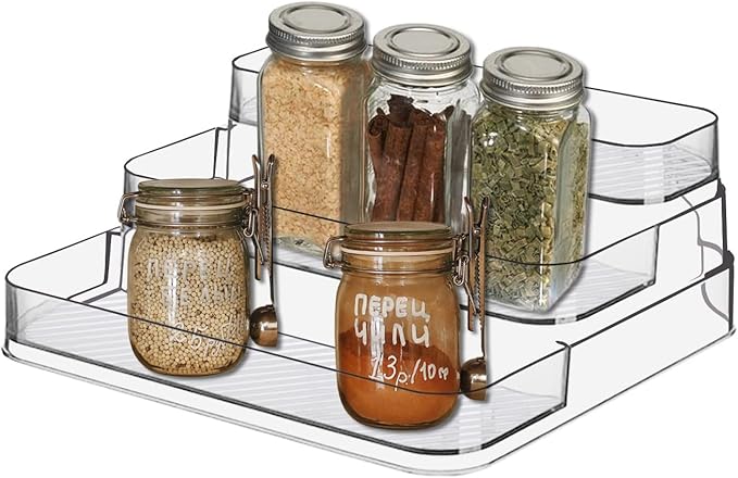 2pcs Acrylic Rack, No Assembly Clear 3 Tier Condiment Bottle Shelf Vanity Organizer for Cabinet Kitchen Bathroom