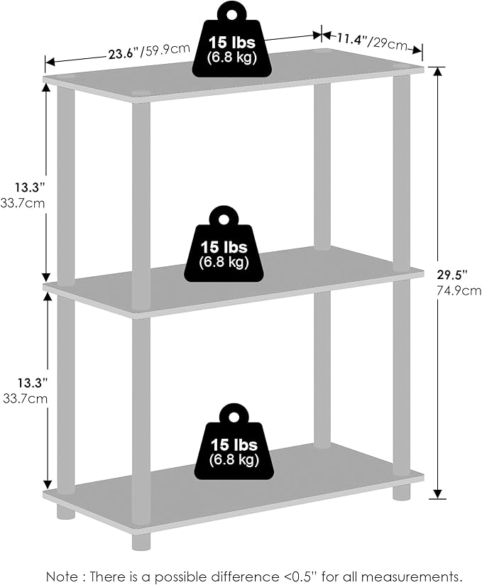 Furinno Turn-N-Tube 3-Tier Multipurpose Compact Bookshelf, Bookcase, Black/Grey-NeatNest