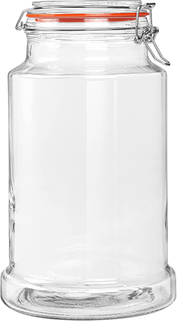 1.2 Gallon Airtight Glass Jar with Hinged Lid, Wide Mouth Glass Storage Jar for Flour, Pasta, Cookies, Large Capacity, Sturdy and Heavy Duty, 1 Pack