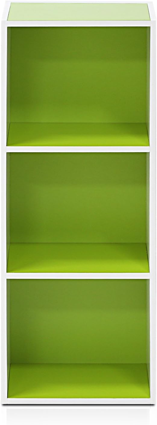 Furinno Pasir 3-Tier Open Shelf Bookcase, White/Green 11003WH/GR-NeatNest