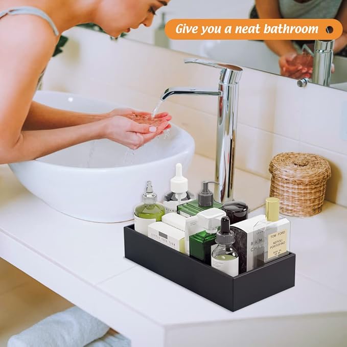 Black Bamboo Drawer Organizer - Silverware&Utensil Holder Organizer for Kitchen Drawers, Multi-Use Drawer Dividers Boxes for Bathroom Counter，Cabinet, Garage, Office Desk, Makeup, Jewelry (12*6*2.5)-NeatNest