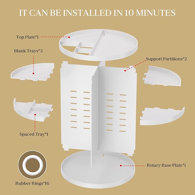 Makeup Organizer 360 rotating, Adjustable Skincare Organizers with Brush Holder, Cosmetics Display Cases for Vanity Bathroom Countertop Large Capacity Carousel Make up Caddy Shelf (White)-NeatNest
