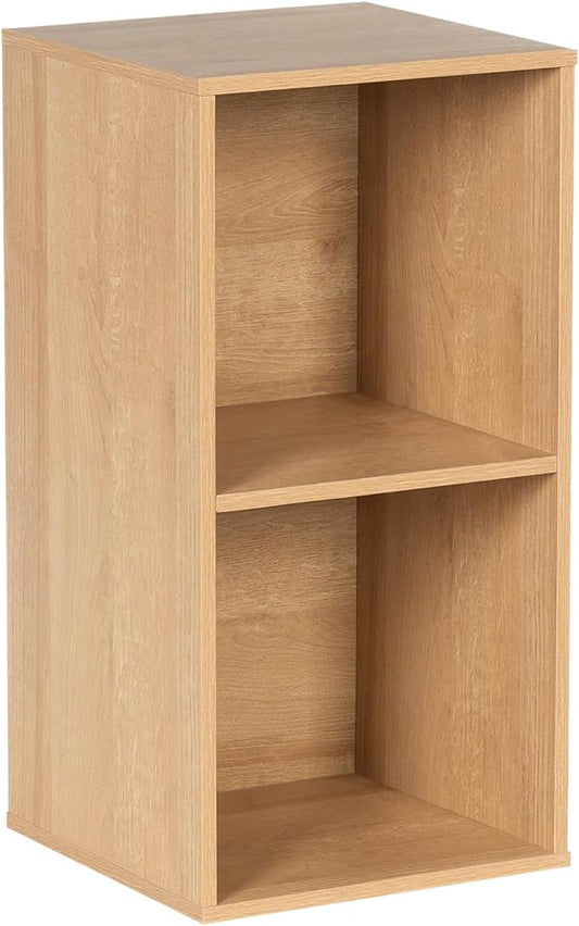 Wooden 2-Cube Storage Organizer with Closed Back Panel, 11in Cube Shelf Opening, Bookshelf, Display Shelf,Closet Cabinet for Home and Office,Natural Oak