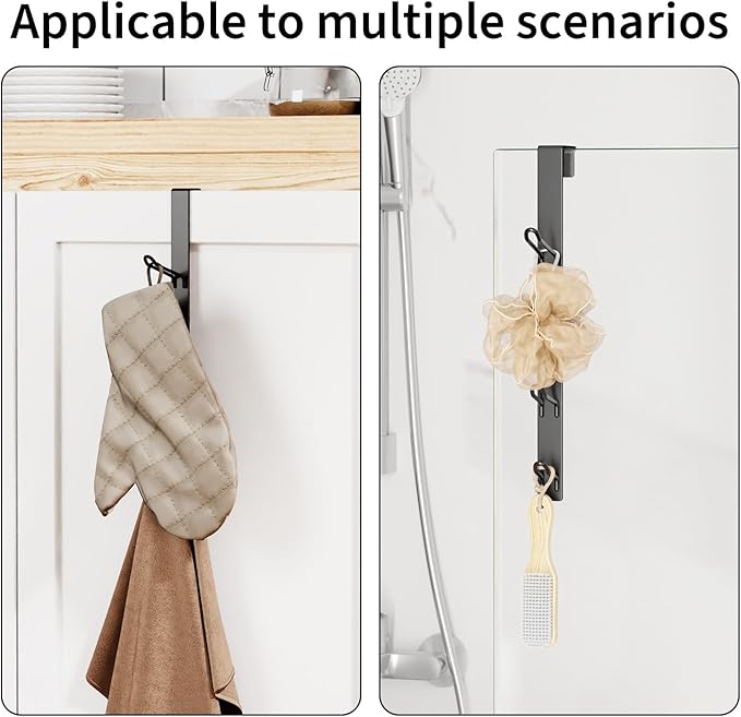 niffgaff 8 Hook Over The Door Hooks, Vertical Over The Door Towel Hook, Over Door Hook, Over The Door Hanger, for Towel and Clothes Hangers, Black, 2 Pack,12.28“,for 1.7'' Door