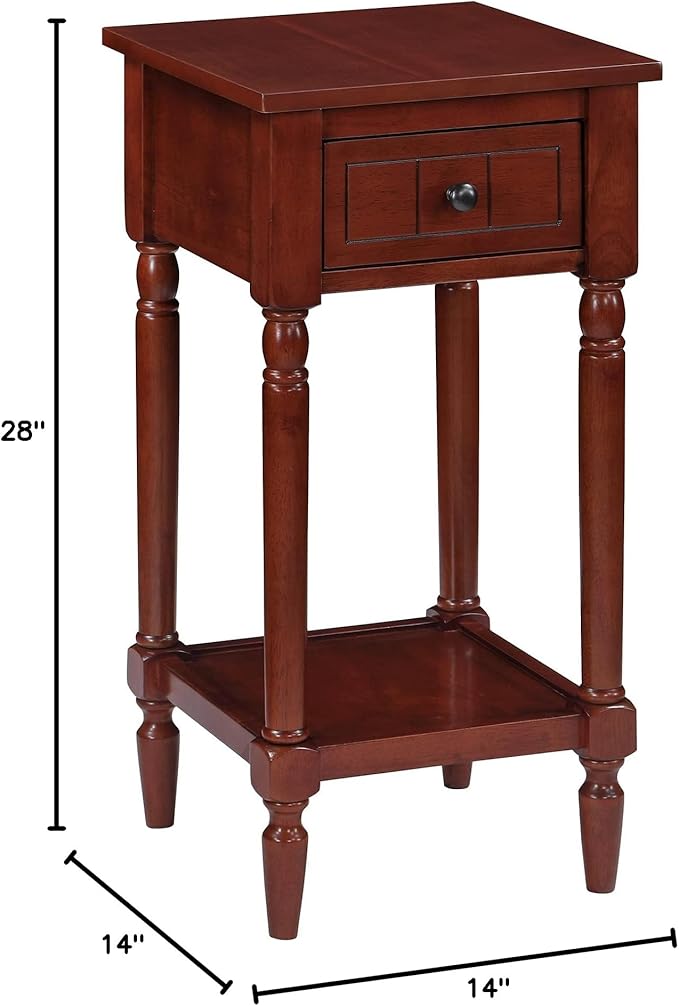 Convenience Concepts French Country Khloe 1 Drawer Accent End Table 14" - Traditional Farmhouse Side Table with Storage Drawer and Shelf for Living Room, Mahogany-NeatNest