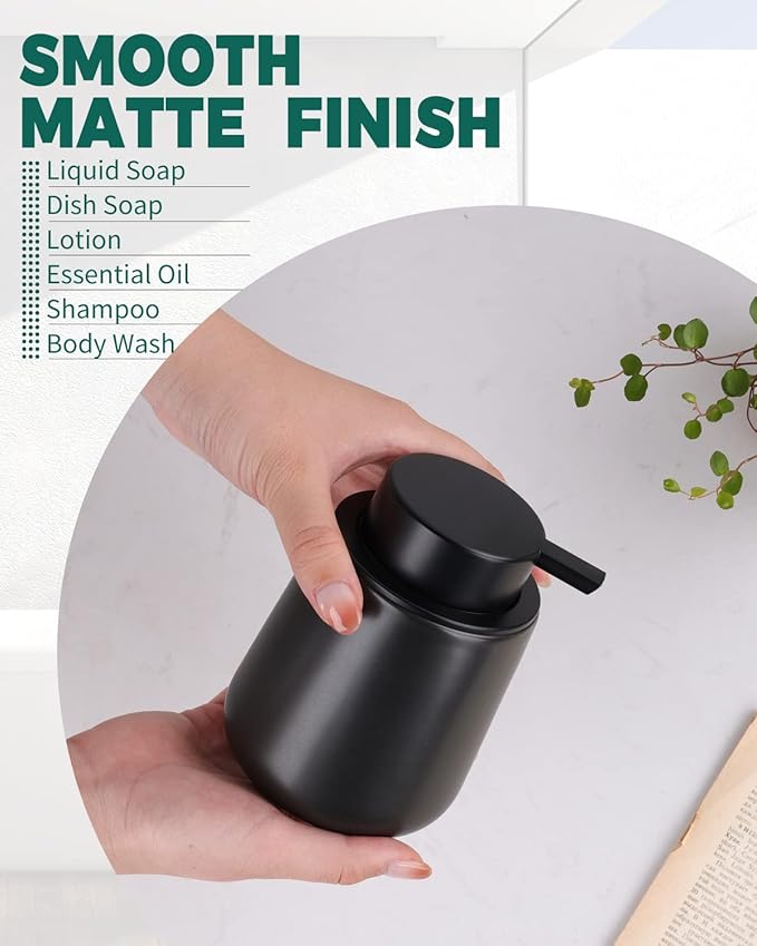 Bosilunlife Black Lotion Dispenser - 12Oz Ceramic Soap Dispenser Bathroom Refillable Liquid Hand Wash Dispenser for Bathroom Kitchen Dish Soap Dispenser with Easy-to-Press Pump-NeatNest