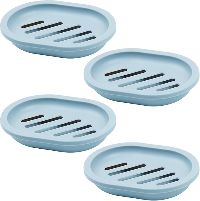 ELANE 4PCS Shower Soap Holder,Soap Dish with Drainage, Plastic Soap Box,Bar Soap Holder for Shower Bathroom Kitchen (Blue)-NeatNest