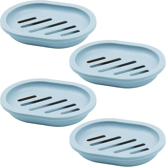 ELANE 4PCS Shower Soap Holder,Soap Dish with Drainage, Plastic Soap Box,Bar Soap Holder for Shower Bathroom Kitchen (Blue)-NeatNest