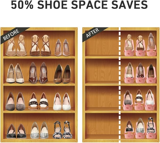 Shoe Slots Organizer 36 Pack - Shoe Organizer Space Saver 50%,Adjustable Thickening Shoe Stackers for a pair of Shoes,Shoe Storage Shoe Rack Holder for closet organization,organizador de zapatos,Pink-NeatNest