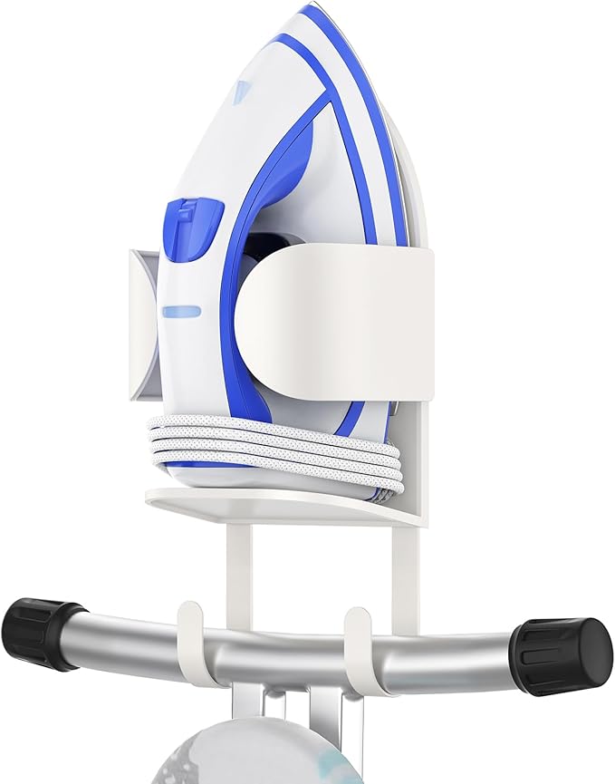 ORLESS Metal Large Ironing Board Holder Wall Mount, Ironing Board Hanger, Iron Board Holder, Iron Board Hook Wall Mount, for Laundry Rooms (White)