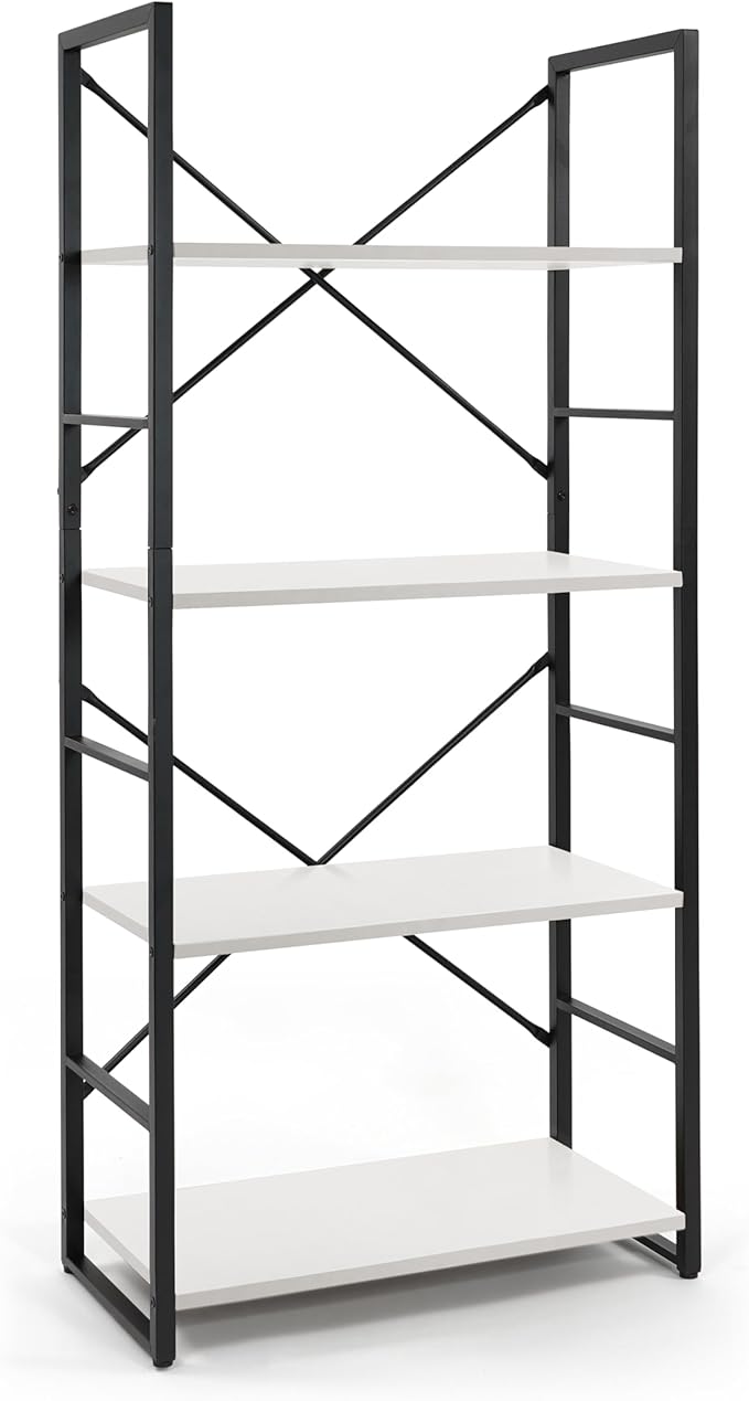 CAPHAUS 4 Tier Bookshelf, 24 Inch Width Free Standing Shelf, Bookcase Shelf Storage Organizer, Industrial Book Shelves for Home Office, Living Room, Kitchen, White Shelves & Metal Frame-NeatNest
