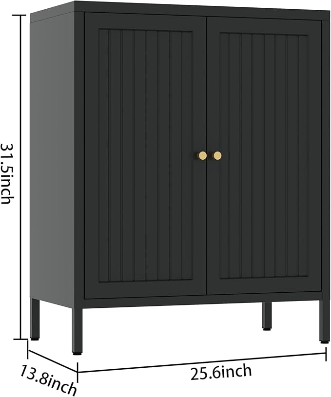 2 Door Metal Accent Cabinet, Small Sideboard, Locker Style Accent Storage Cabinet with Doors and Adjustable Shelves for Home, Office, Living Room, Kitchens (Stripe Door, Black)